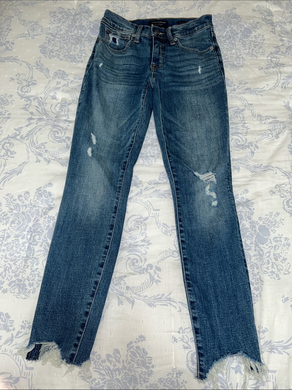 Lucky Brand Mid-Rise Distressed Skinny Jeans in Blue Wash
